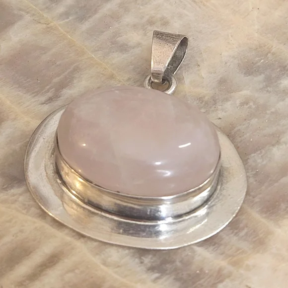 Rose Quartz Sterling Silver Mexico 925 Pendant 16 Grams - Picture 4 of 11